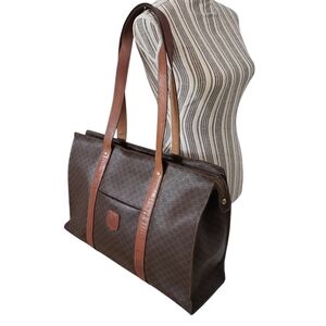 Celine Macadam Vintage Tote Travel Handbag Leather PVC Coated